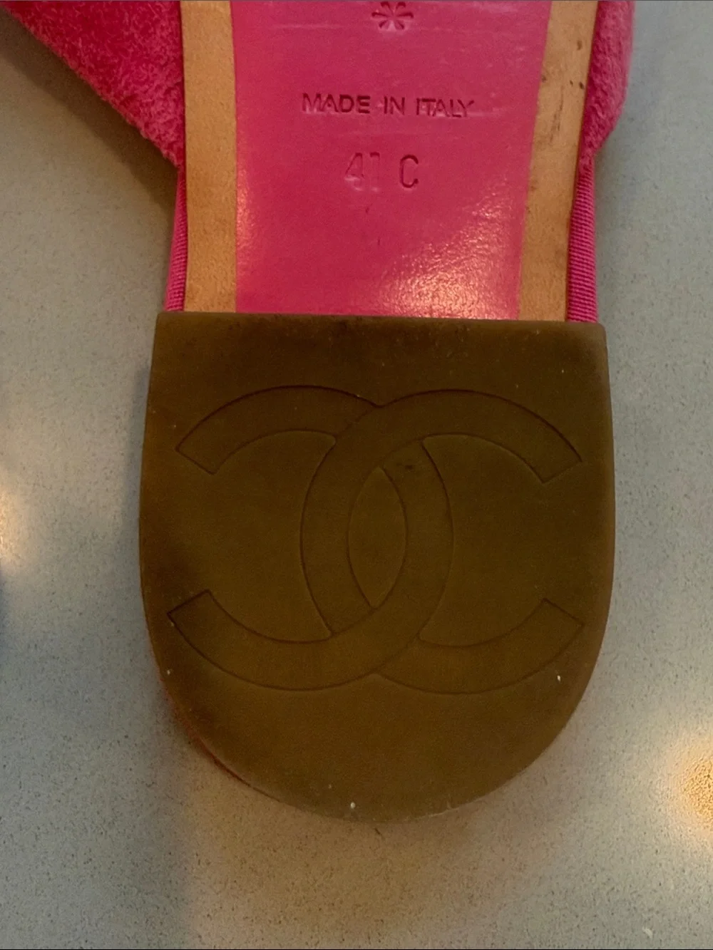 CHANEL Pink Fuchsia Suede Camellia Coco Mark Thong Sandals Size 41c